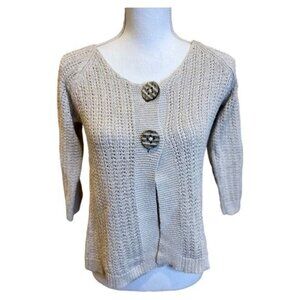 Chico’s Sweater Size Small silk blend two button open bottom cardigan Ivory